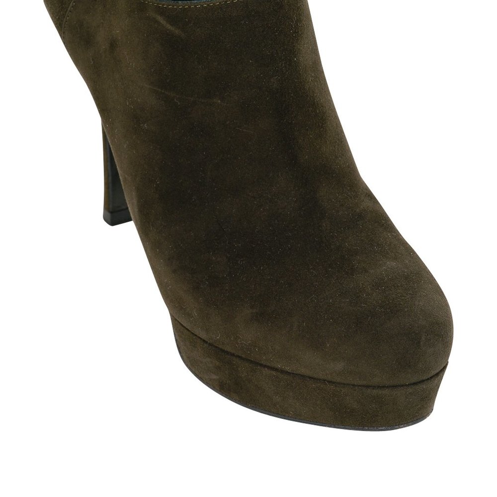 YSL Bootie Dark Green Suede Ankle Boot Yves Saint Laurent 36.5 / 6.5 - Picture 2 of 6